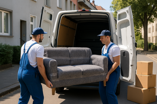 Möbeltransport per Beiladung Köln – Sofa wird in den Transporter geladen